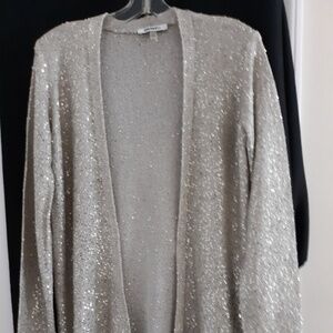 DKNYC Pearl Gray and Silver Sequined Cardigan